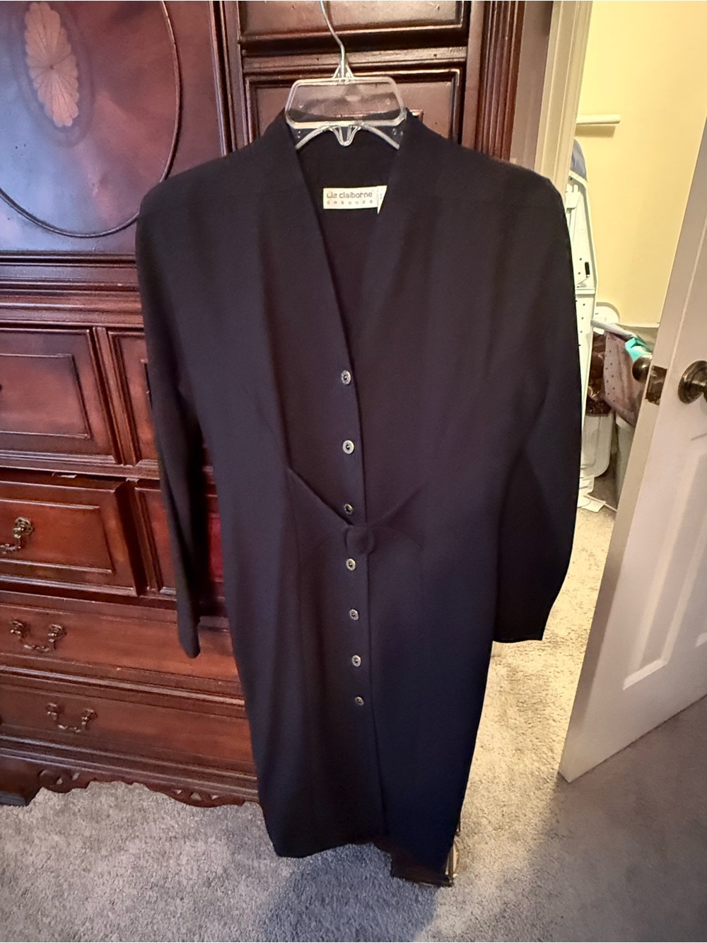 Liz Claiborne Black Midi Dress Button-Front